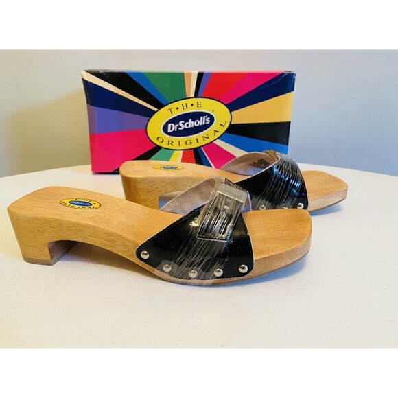 Dr Scholls Women Size 7 Exercise Clog Sandal Black Patent Leather Slide New - Picture 4 of 15